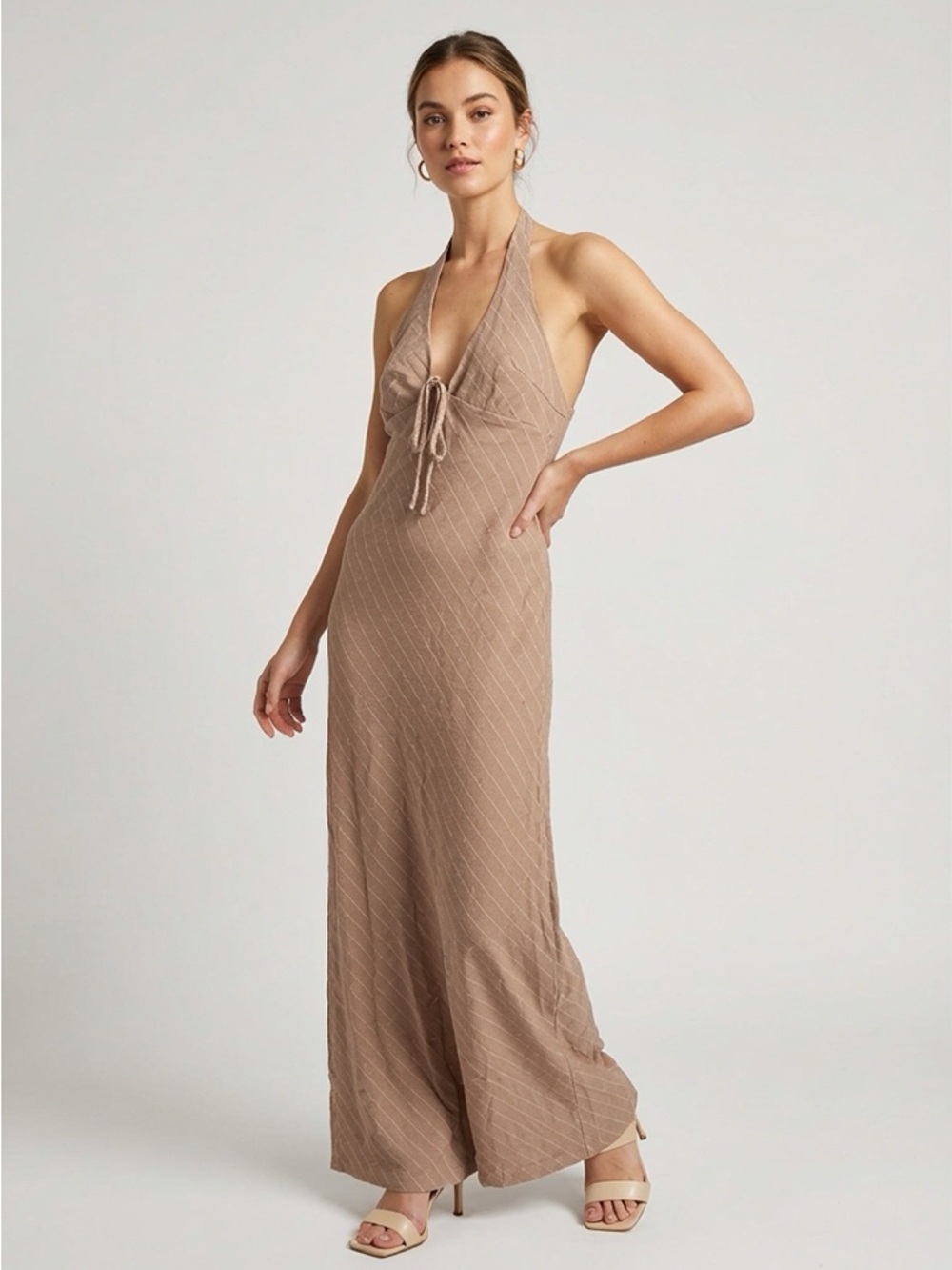 🆕 HYFVE, Tan Halter Maxi Dress P2P 14.5”, Size S M L | 60